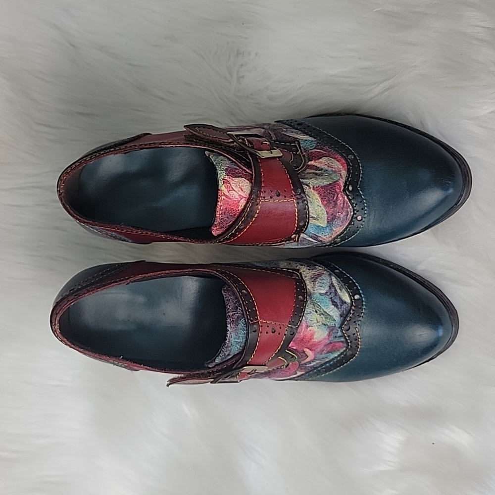 CRAZYCATZ Victorian Boho Floral Hand Painted Oxford Chunky‎ Bootie Block Heels 8 - Picture 2 of 13